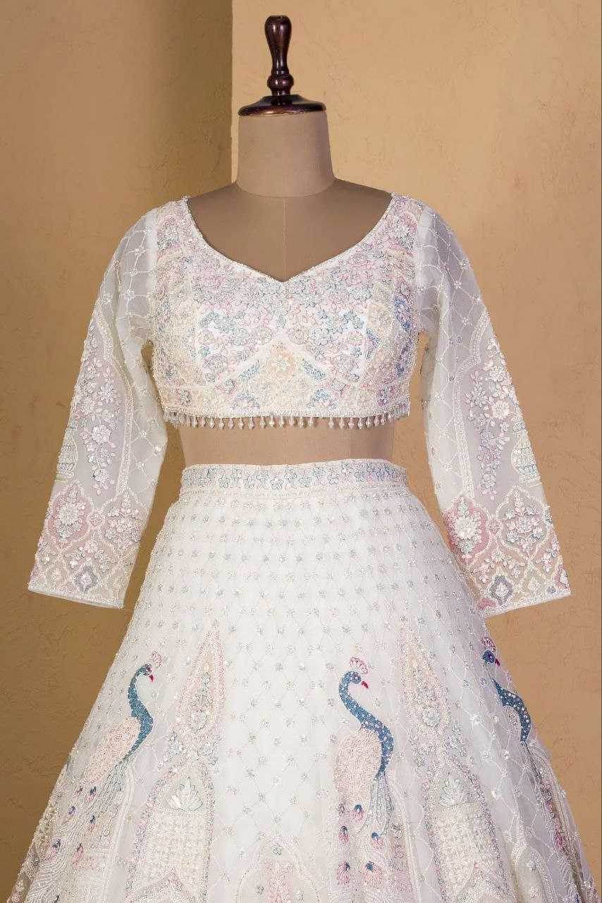 Butterfly Net Designe White Lehenga - MYLUXURY LANE ENTERPRISE